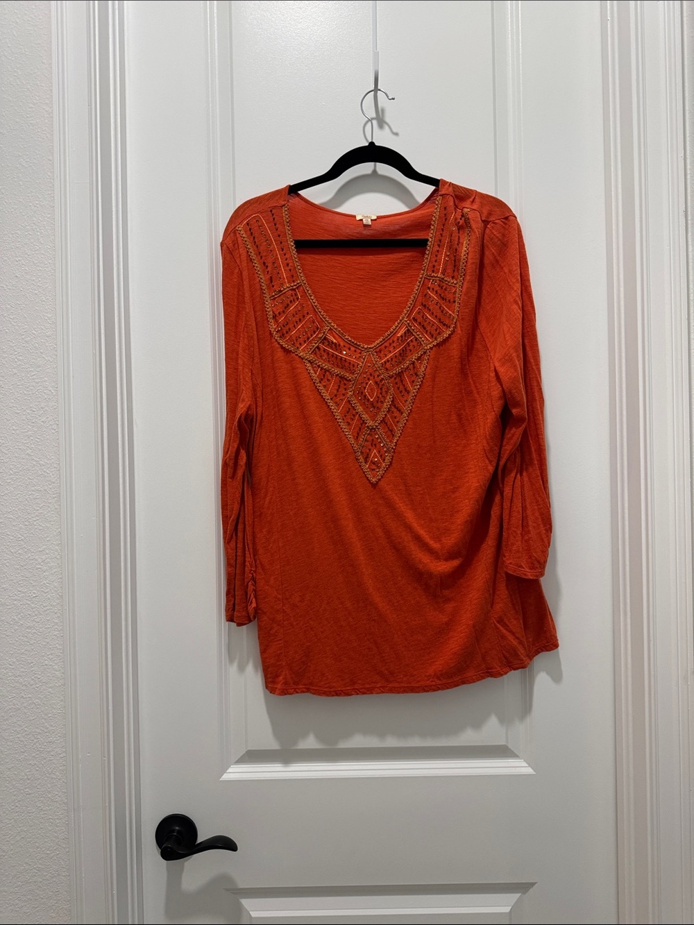 Reba Orange Embellished V-Neck Long Sleeve Tunic